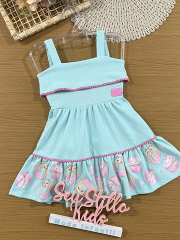 Vestido Infantil Cinti Verão Azul Donuts