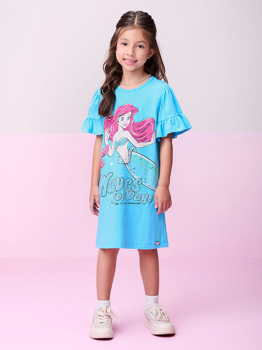 Vestido Infantil Momi Verão Azul Ariel Disney