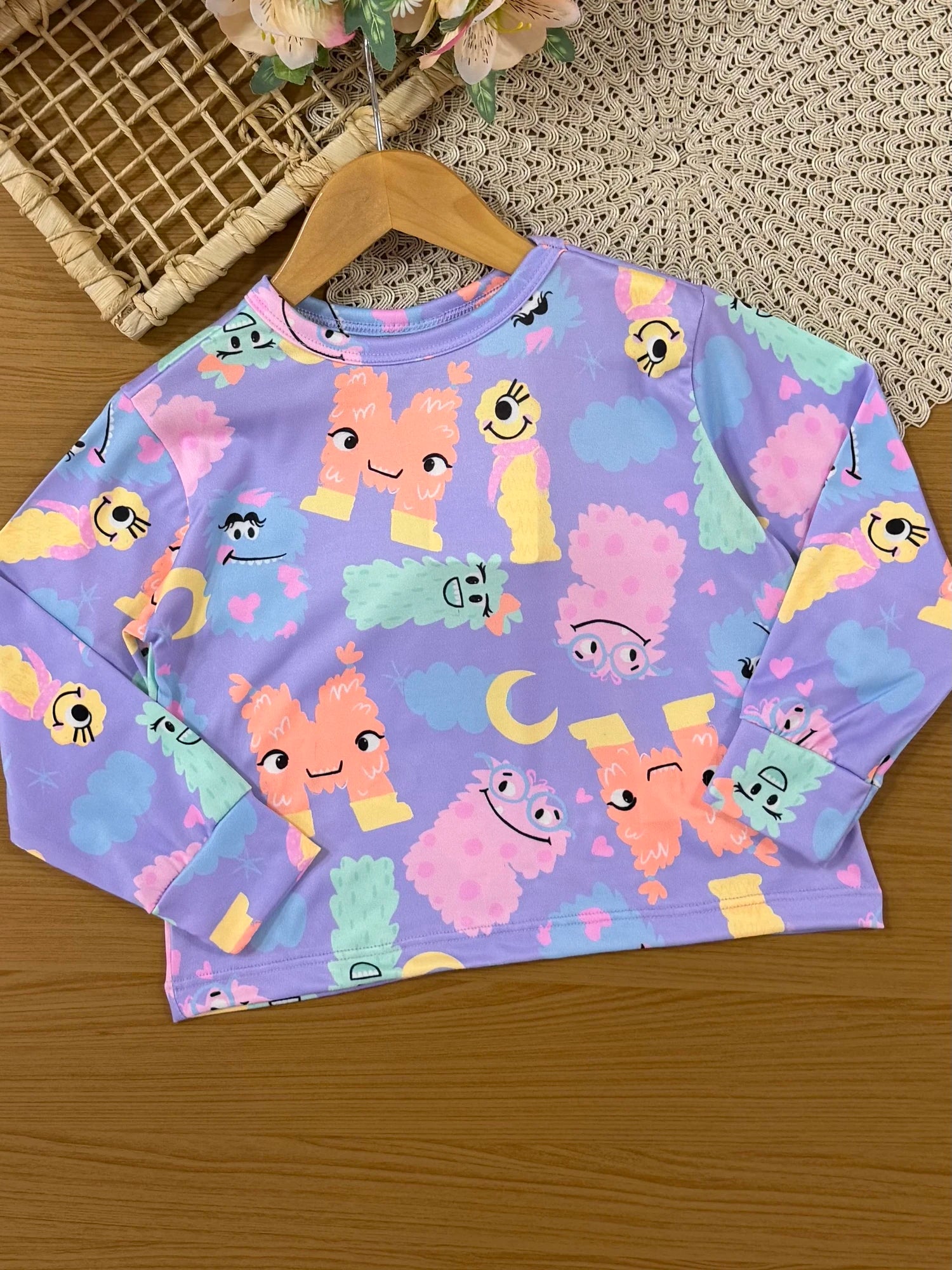 Pijama Infantil Bimbi Inverno com Calça e Blusa Manga Longa Lilás Monstrinhos