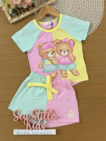 Pijama Infantil Kukiê Verão Com Shorts e Blusa Colorida Ursinhas