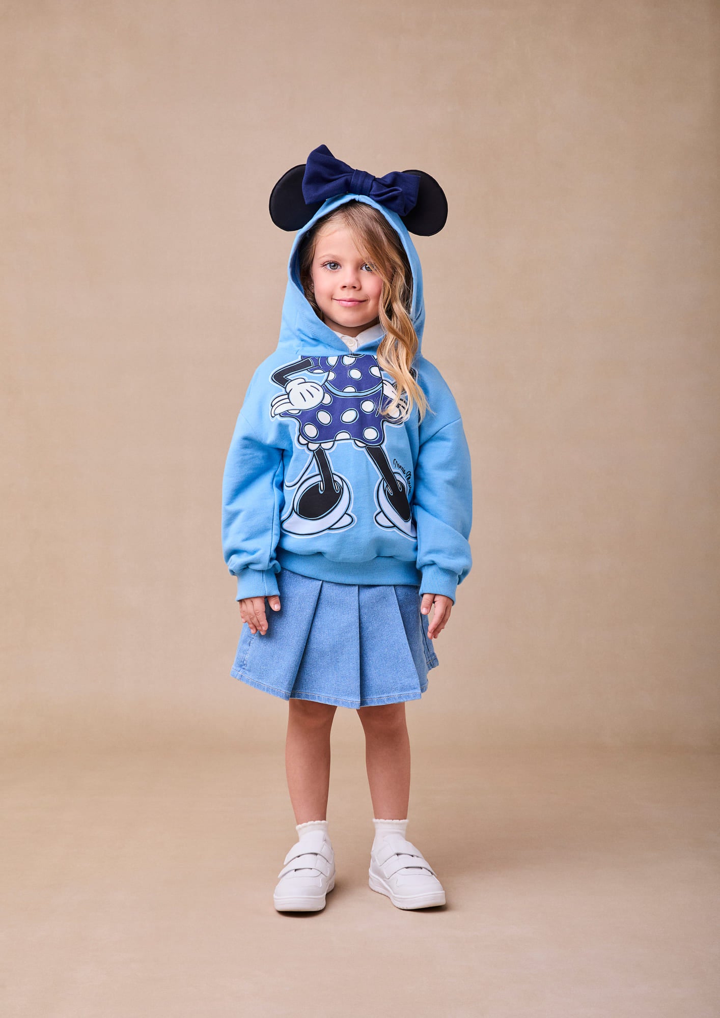 Moletom Infantil Animê Inverno sem Flanela Azul Minnie com Lacinho Disney