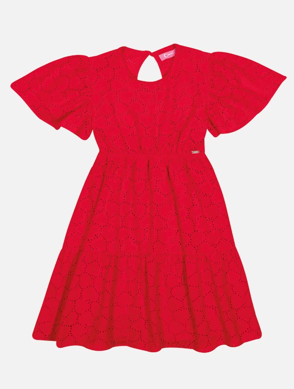 Vestido Infantil Cinti Verão Laise Vermelho Natal