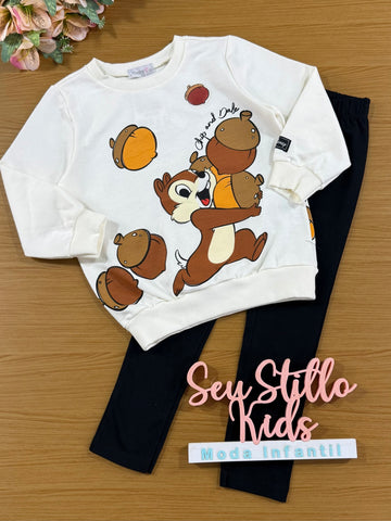 Conjunto Infantil Momi Inverno com Legging e Casaco Tico e Teco Disney