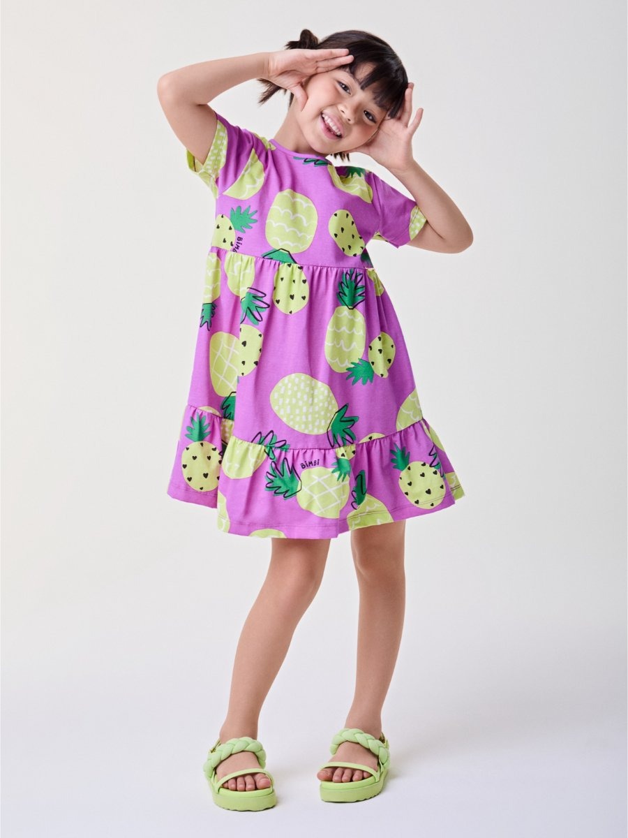 Vestido Infantil Bimbi Verão Roxo Abacaxi