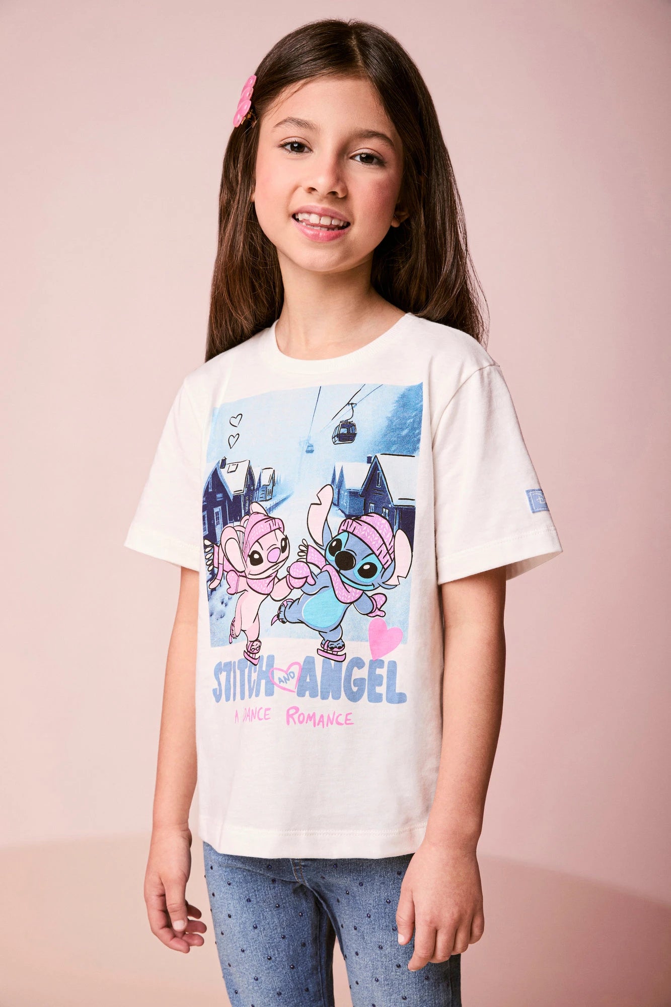 Blusa Infantil Momi Inverno Manga Curta Branca Stitch e Angel