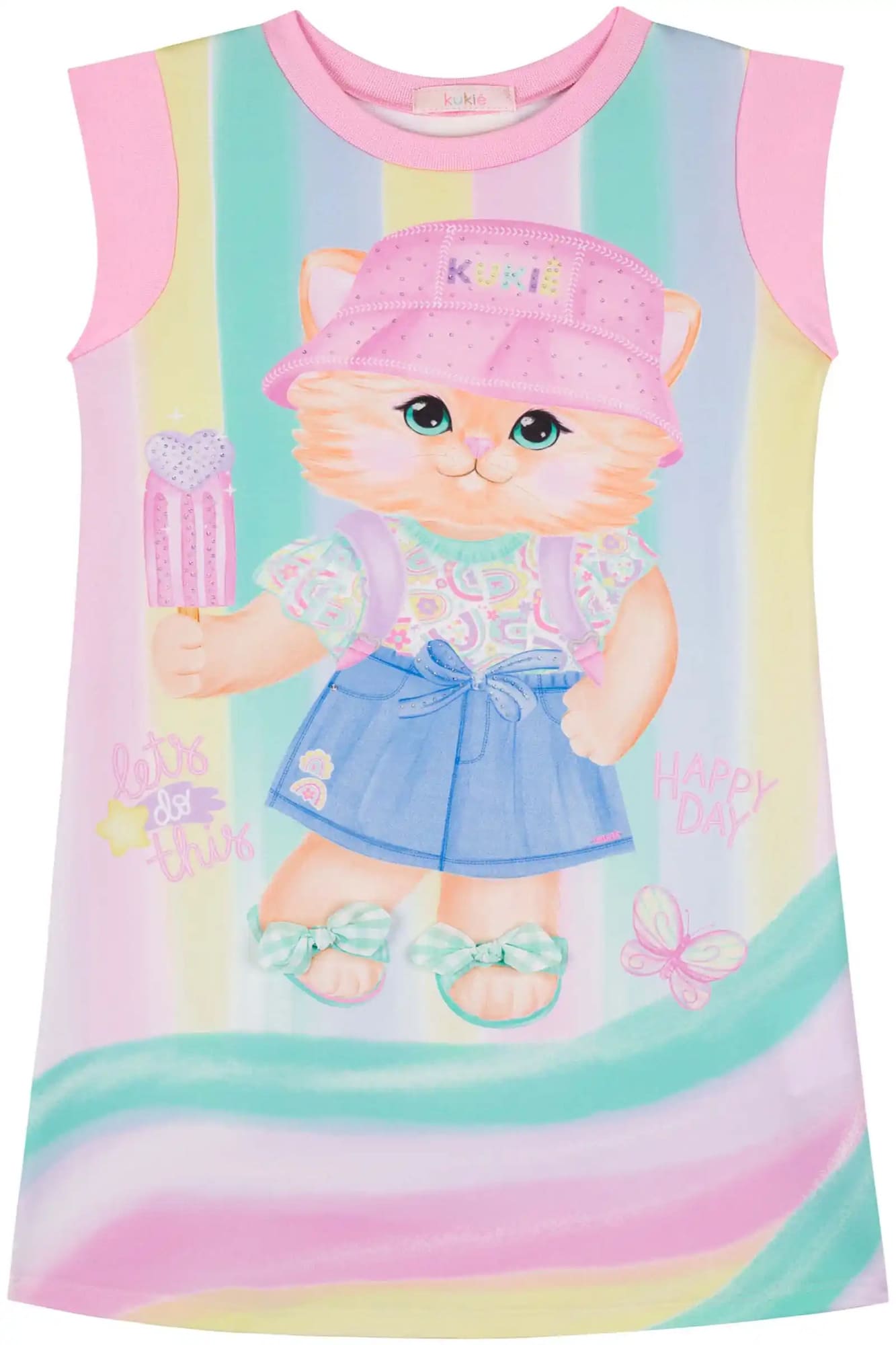 Vestido Infantil Kukiê Verão Colorido Gatinha
