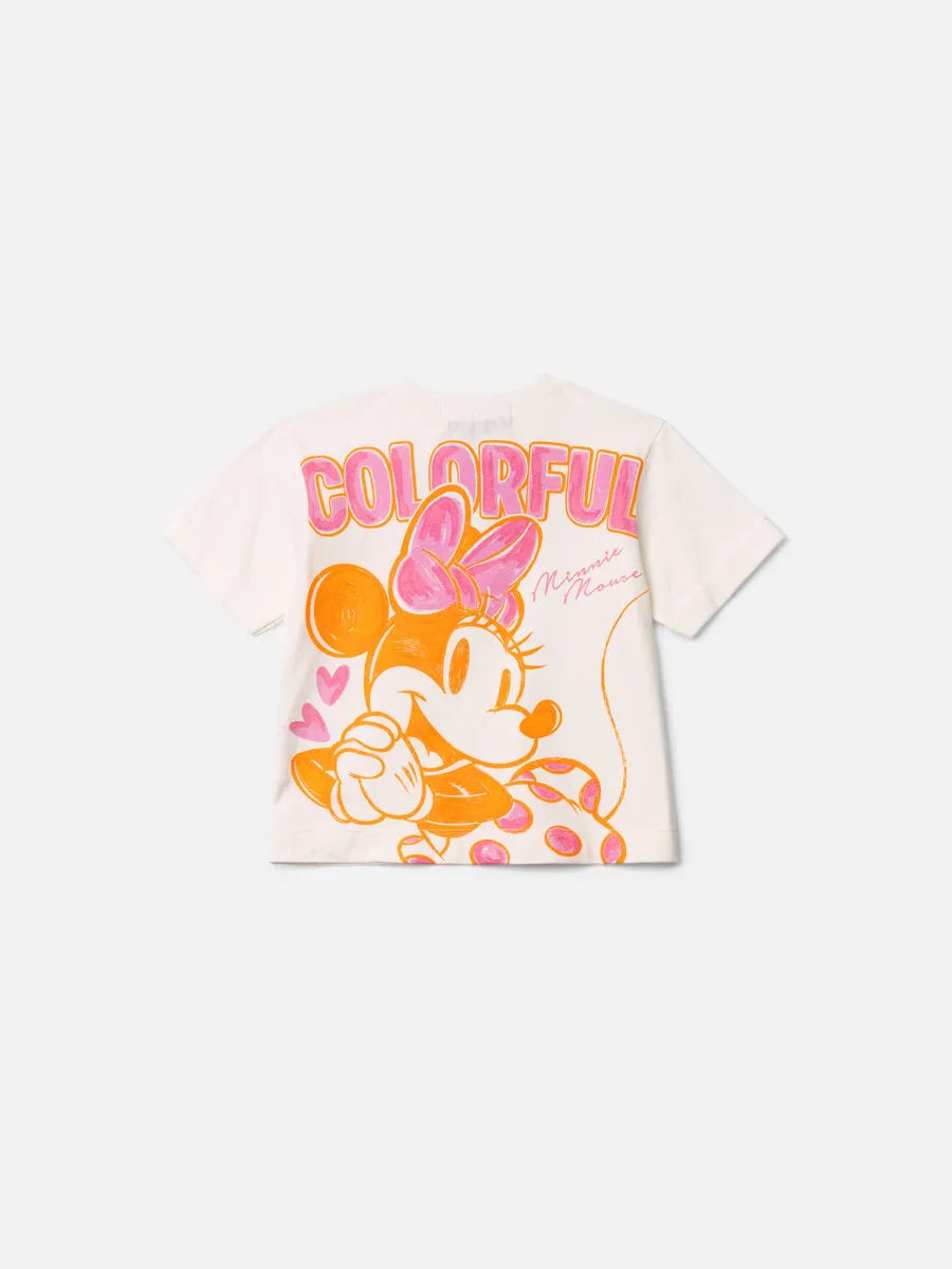 Blusa Infantil Menina Animê Branca Colorful Minnie Disney