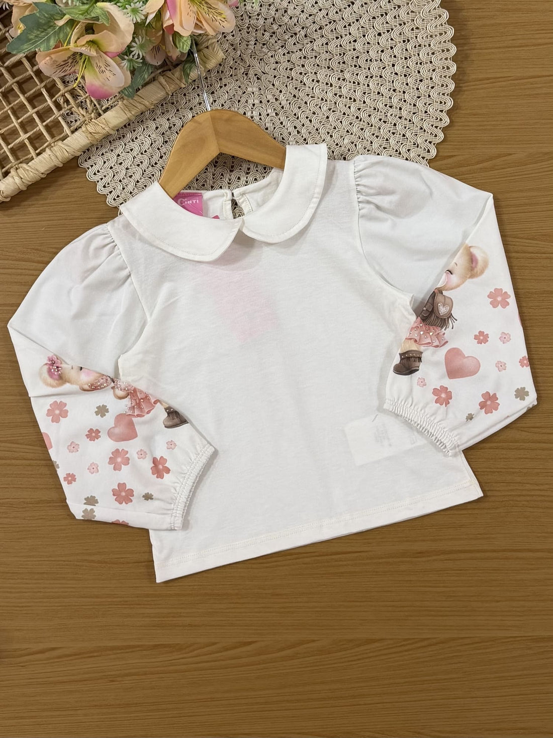 Salopete Infantil Cinti Inverno Rosa com Blusa Manga Longa Ursinha