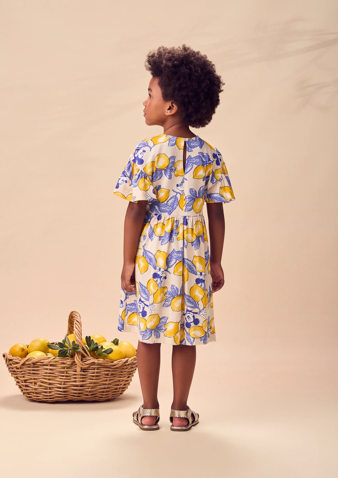 Vestido Infantil Animê Bege Minnie e Mickey Limoes Disney