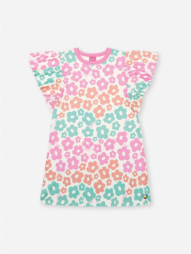 Vestido Infantil Cinti Verão Branco Florzinhas Coloridas