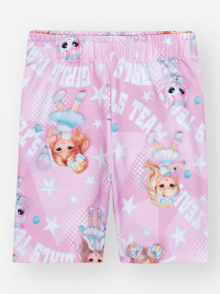 Conjunto Infantil Cinti Verão com Shorts Ciclista Lilás e Blusa Branca Tennis Club