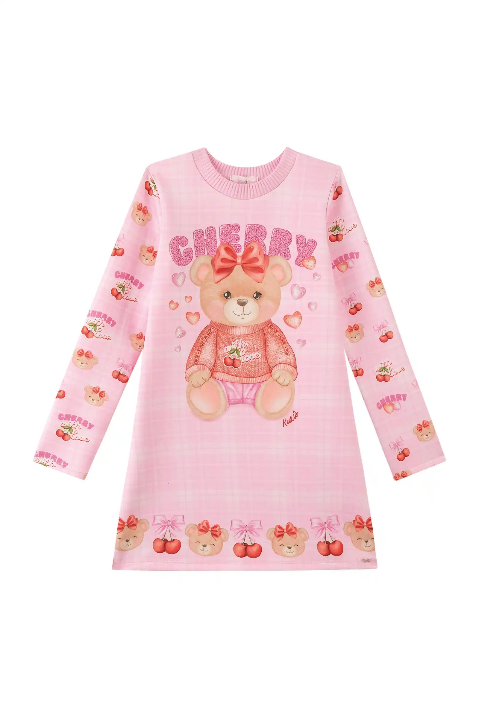 Vestido Infantil Kukiê Inverno Rosa Ursinha Cherry
