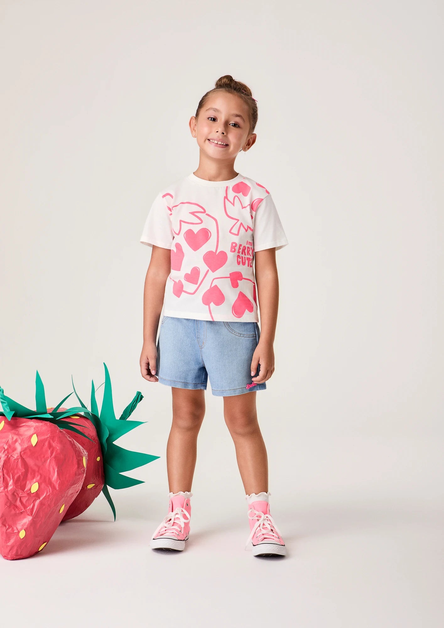 Blusa Infantil Menina Bimbi Branca Moranguinho Coração