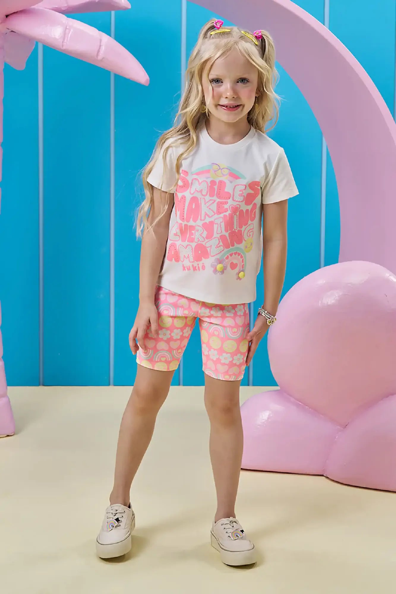 Shorts Ciclista Infantil Menina Kukiê Rosa Smile