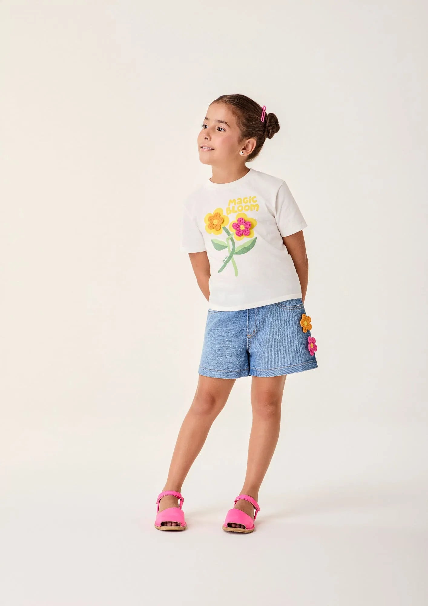 Shorts Infantil Menina Bimbi Jeans Florzinhas
