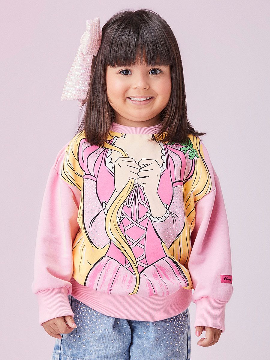 Moletom Infantil Animê Inverno Rosa Rapunzel