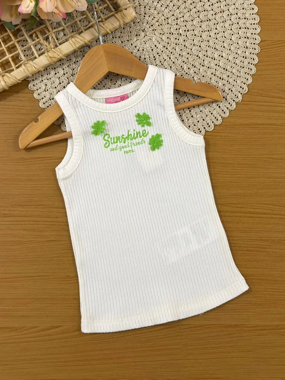 Conjunto Infantil Menina Momi, Shorts Verde com Lacinho e Regata Sunshine