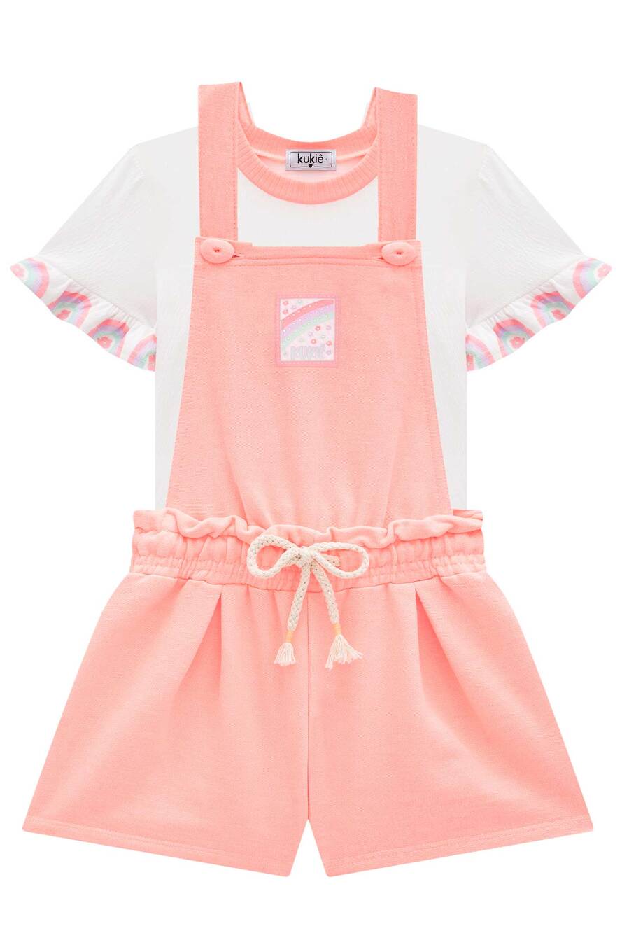 Jardineira Infantil Kukie Verão Com Blusa Arco Irís