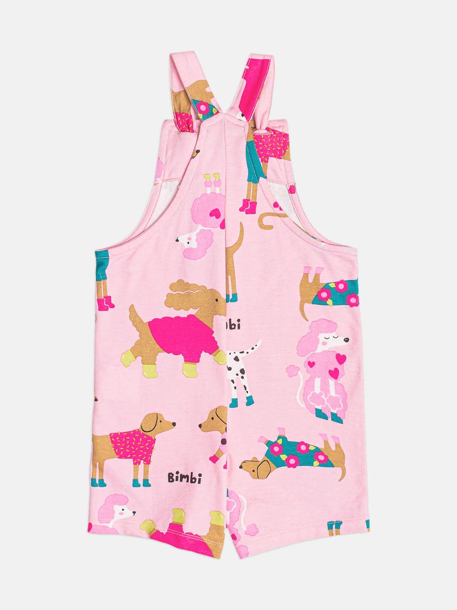 Jardineira Infantil Bimbi Inverno Rosa Cachorrinhos