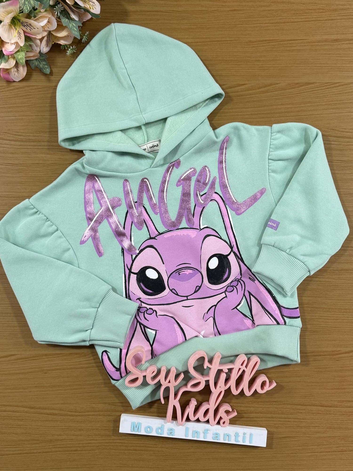 Moletom Infantil Animê Inverno Verde Flanelado Angel Disney