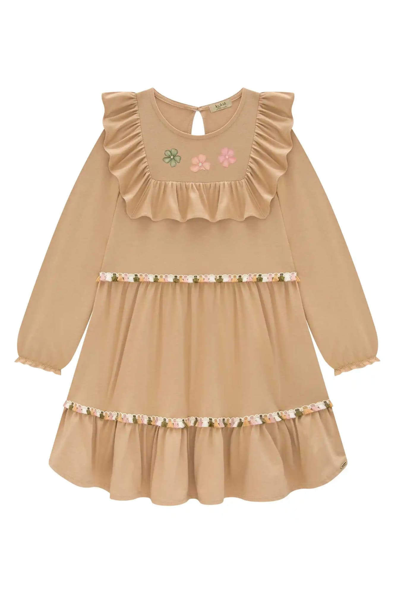 Vestido Infantil Kukiê Inverno Marrom Flores