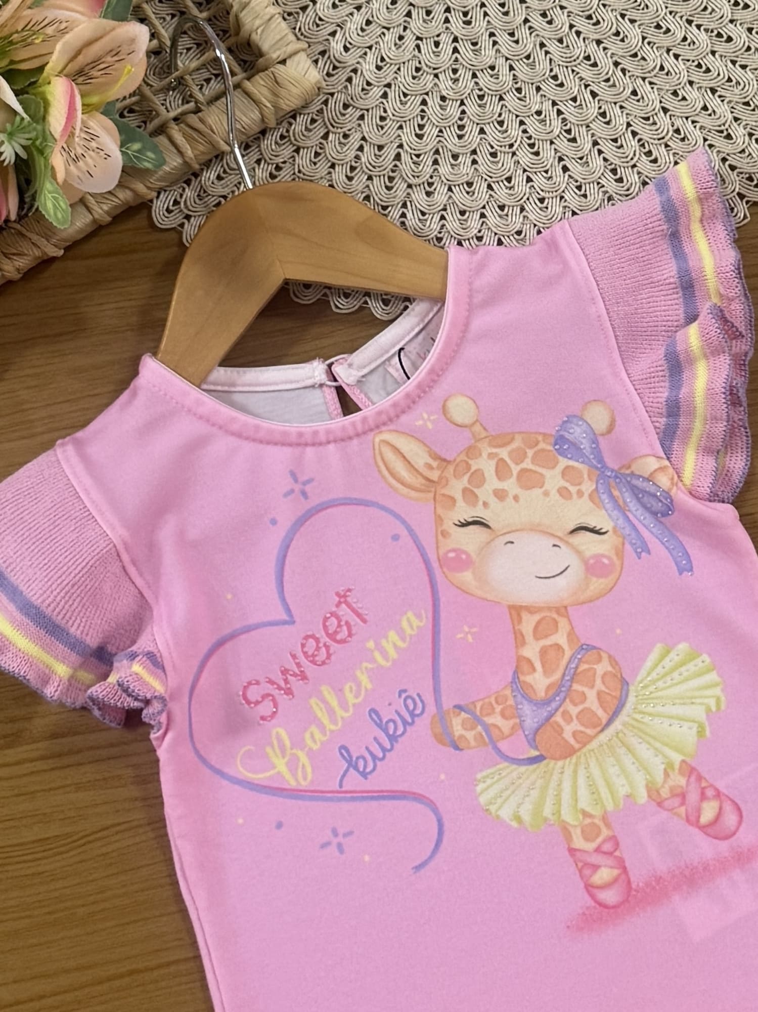 Blusa Infantil Kukiê Verão Rosa Girafinha Bailarina