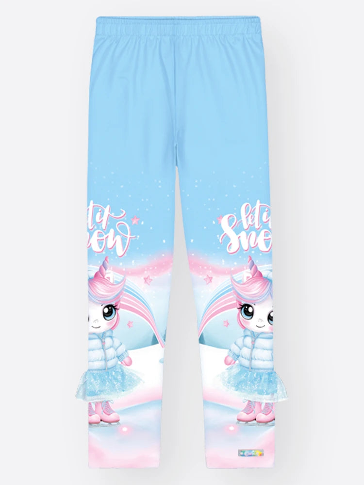 Calça Legging Infantil Cinti Inverno Flanelado Azul Unicórnio Snow