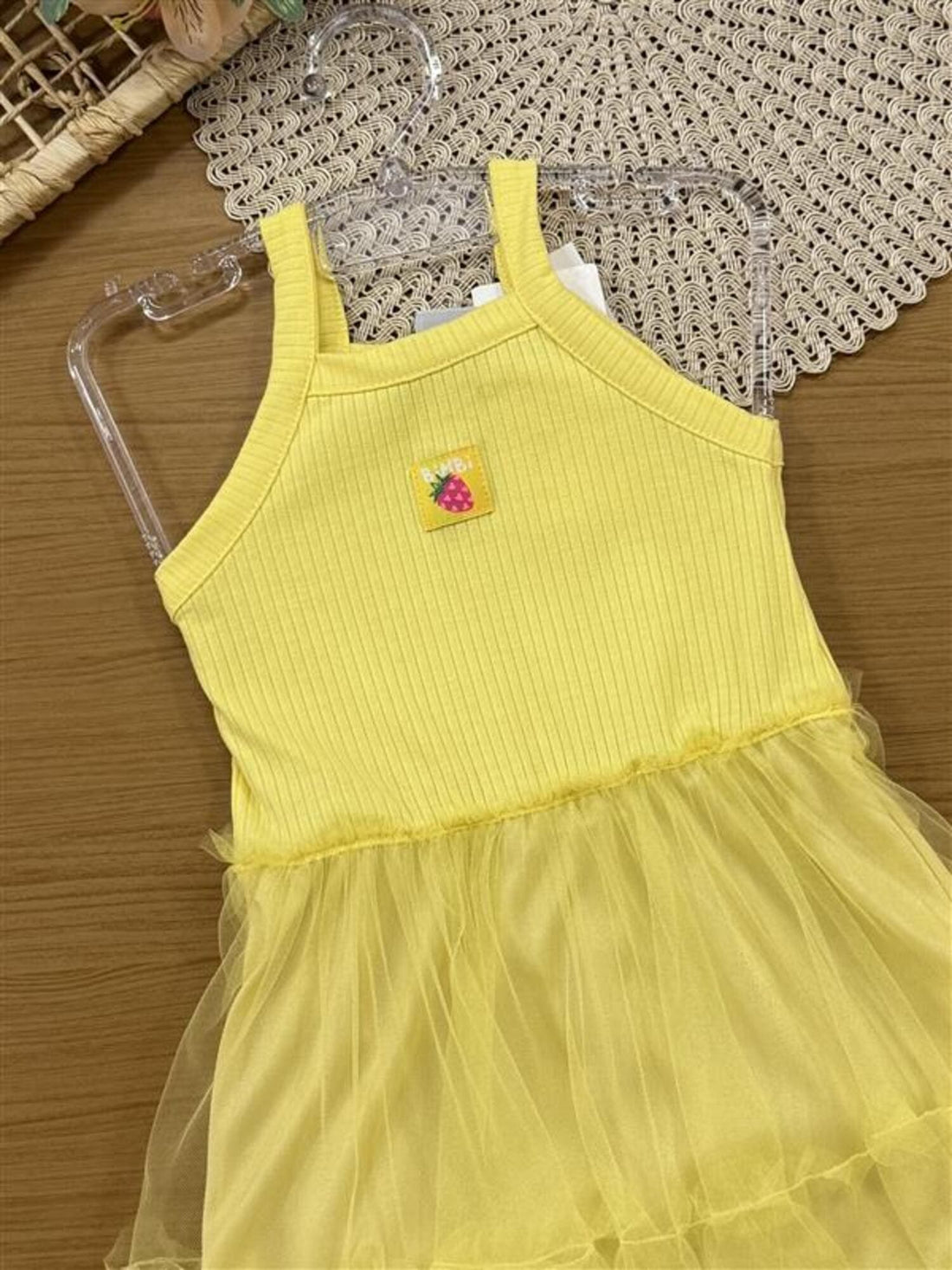 Vestido Infantil Bimbi Verão Amarelo com Sobreposição em Tule