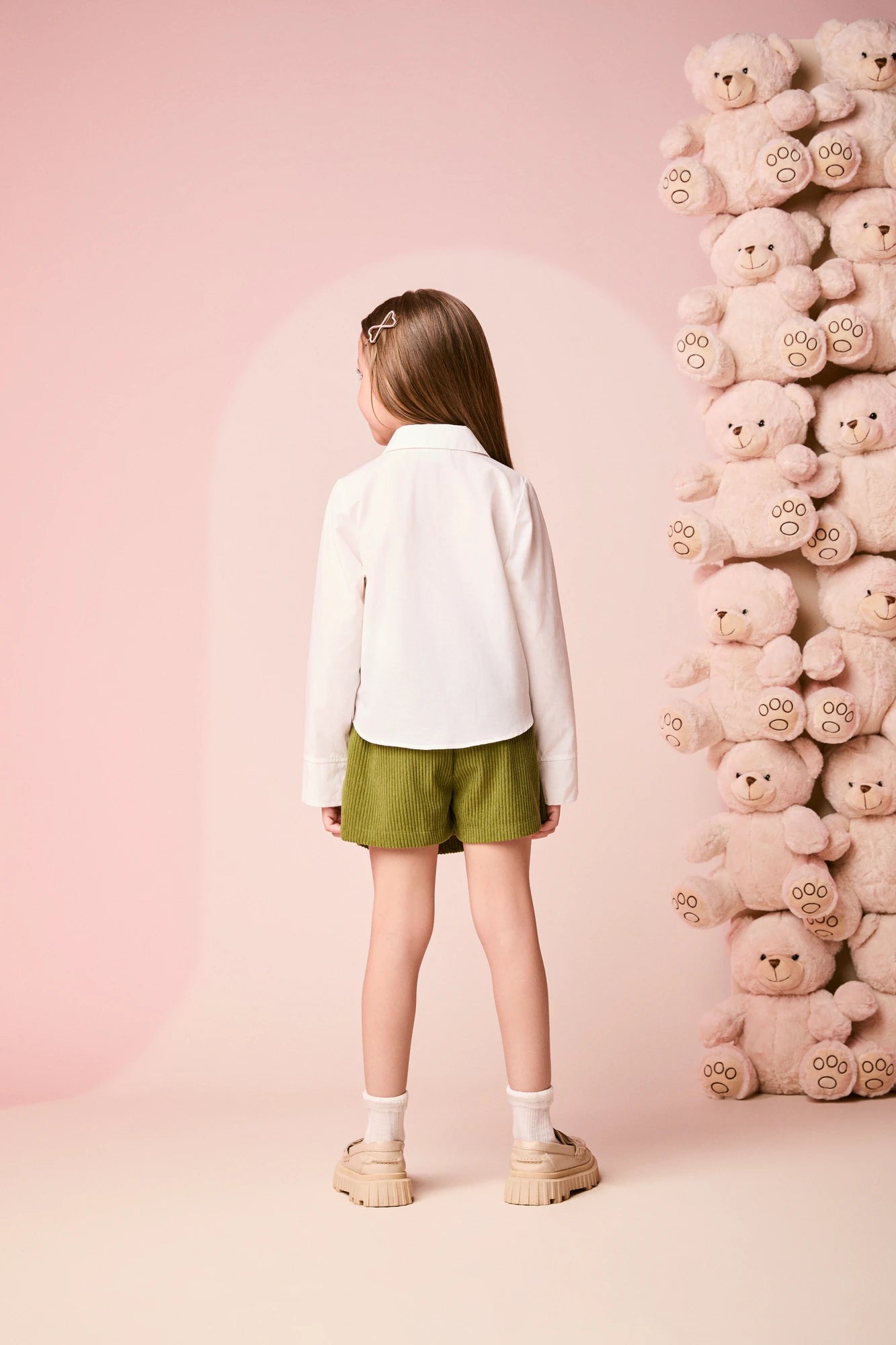 Conjunto Infantil Momi Inverno com Shorts Saia Verde e Blusa Manga Longa Lacinho