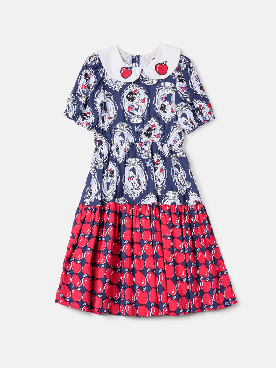 Vestido Infantil Animê Manga Curta Espelho Meu Branca de Neve Disney