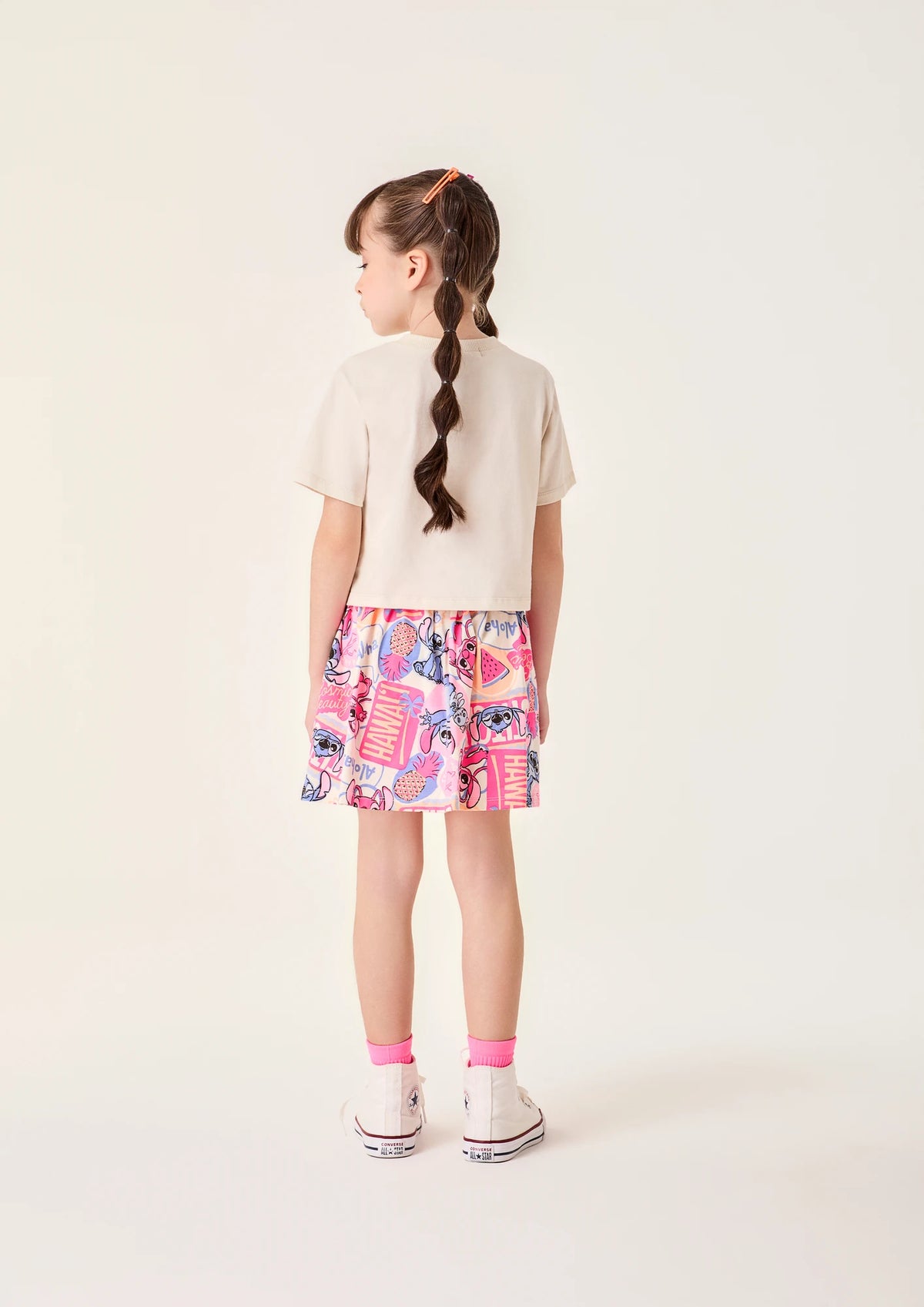 Conjunto Infantil Menina Bimbi com Saia e Blusa Bege Angel Aloha Disney