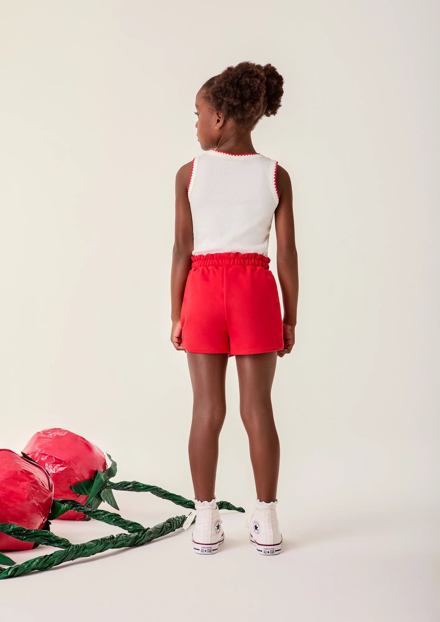Conjunto Infantil Menina Bimbi com Shorts Saia Vermelho e Regata Caranguejo
