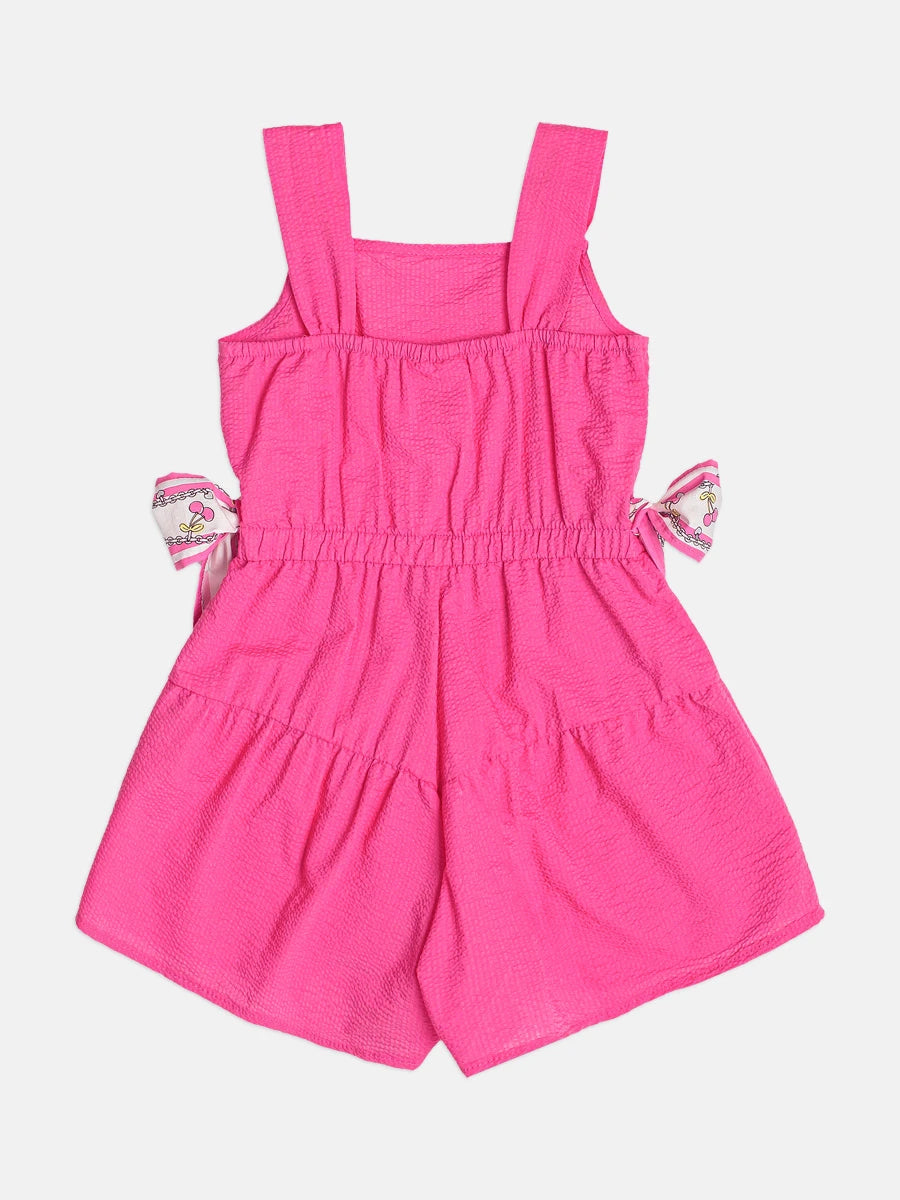 Macacão Curto Infantil Menina Momi Rosa com Laço