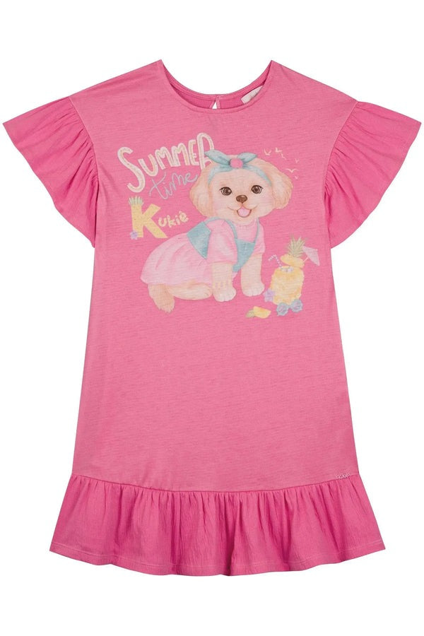 Vestido Infantil Kukiê Verão Rosa Cachorrinha Summer