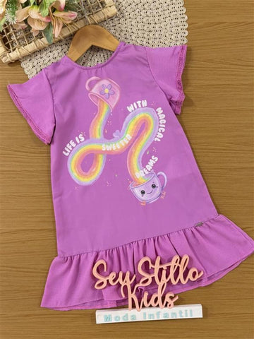 Vestido Infantil Kukiê Inverno Rosa Escuro Arco-íris
