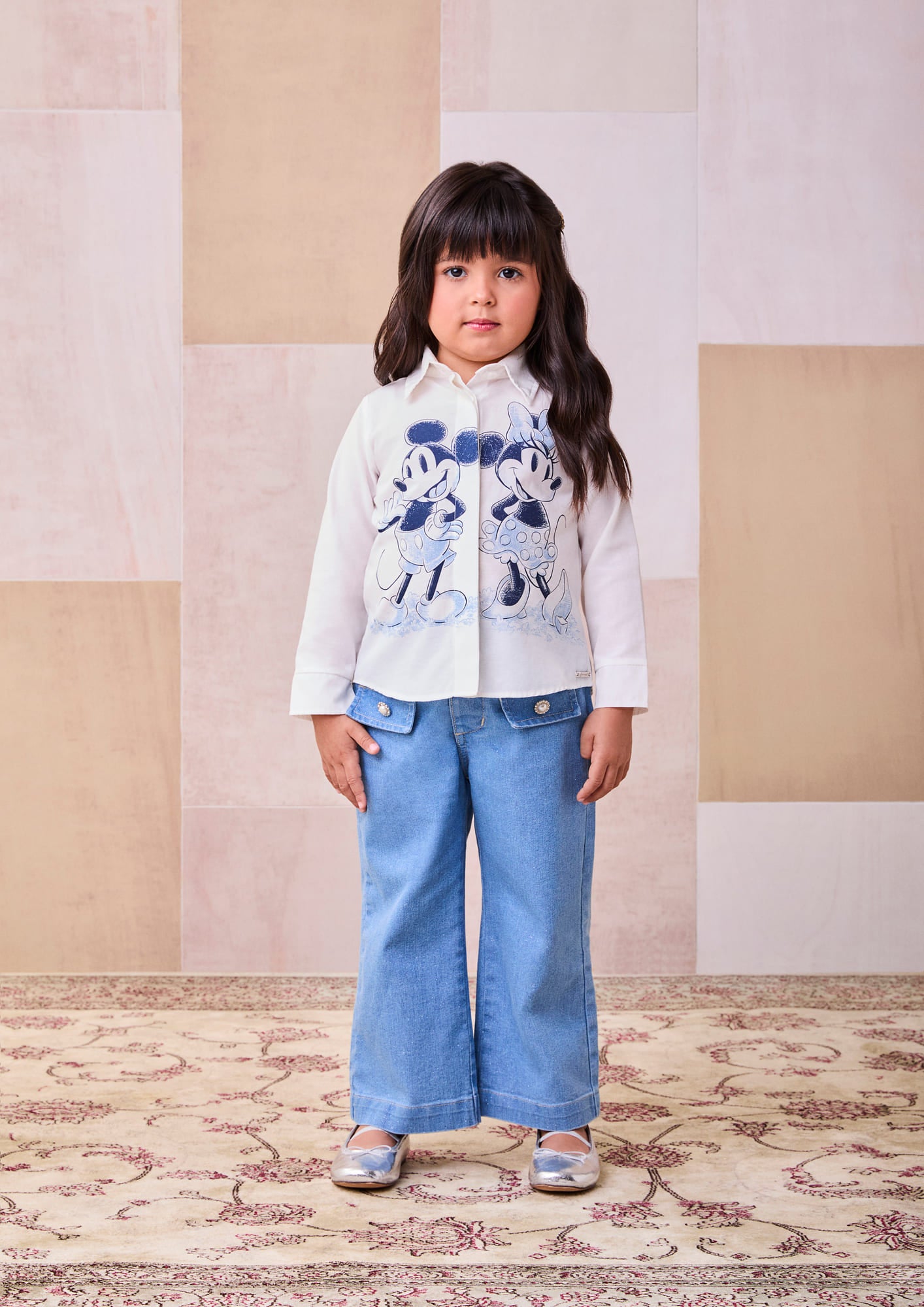 Blusa Infantil Animê Inverno Manga Longa Branca Minnie e Mickey Disney