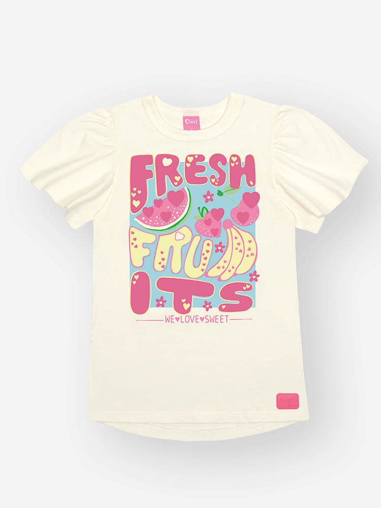 Conjunto Infantil Cinti Verão com Calça Legging Colorida e Blusa Branca Frutinhas Fresh