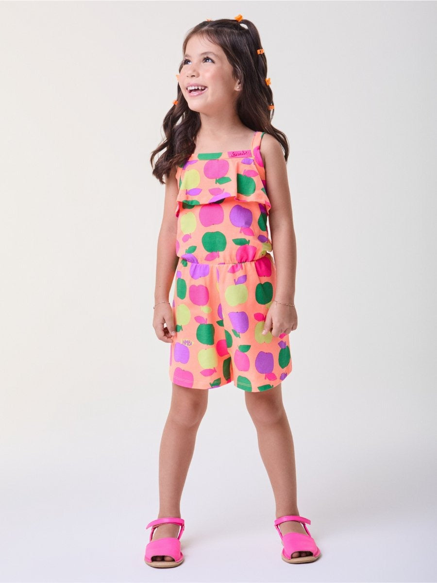 Macacão Curto Infantil Bimbi Verão Laranja Frutinhas