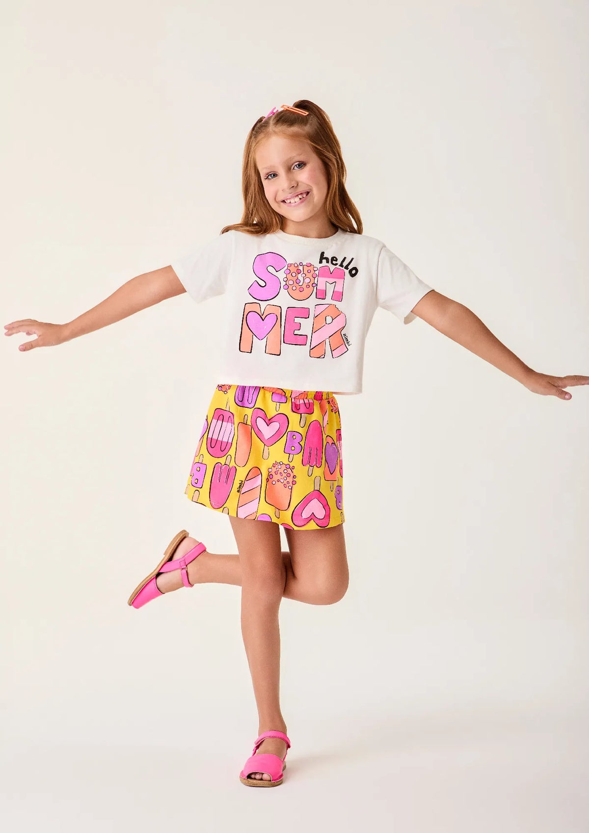 Conjunto Infantil Menina Bimbi Shorts Amarelo Picolé e Blusa Summer