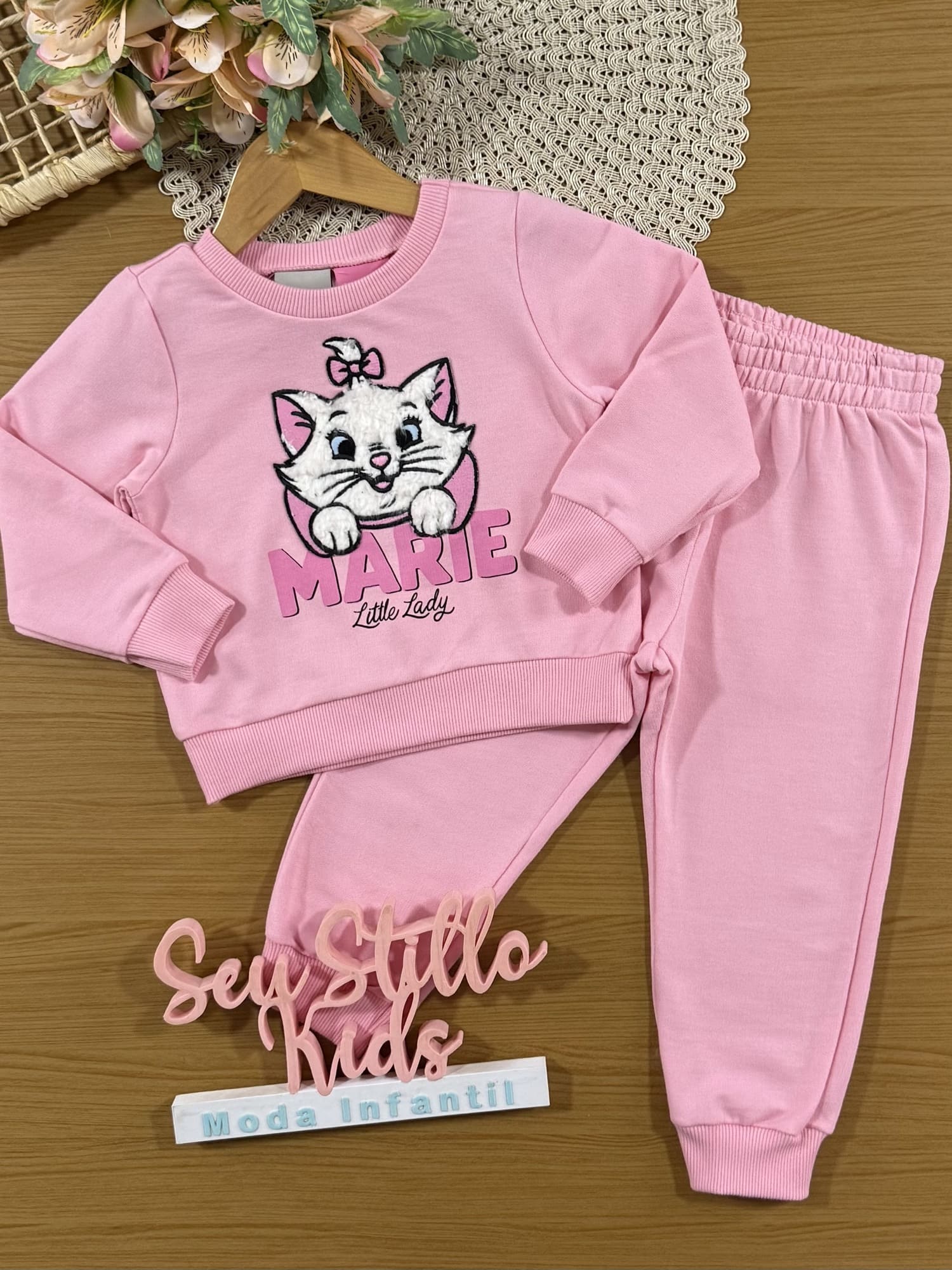 Conjunto Infantil Momi Inverno com Calça e Moletom sem Flanela Rosa Marie