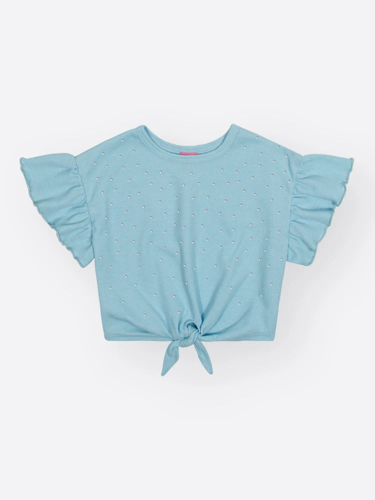 Conjunto Infantil Cinti Inverno, Saia e Blusa Manga Curta Azul com Strass