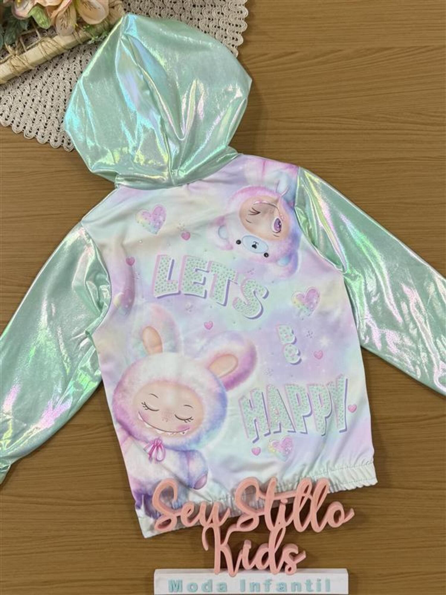 Jaqueta Corta Vento Infantil Cinti Inverno Verde Holografica