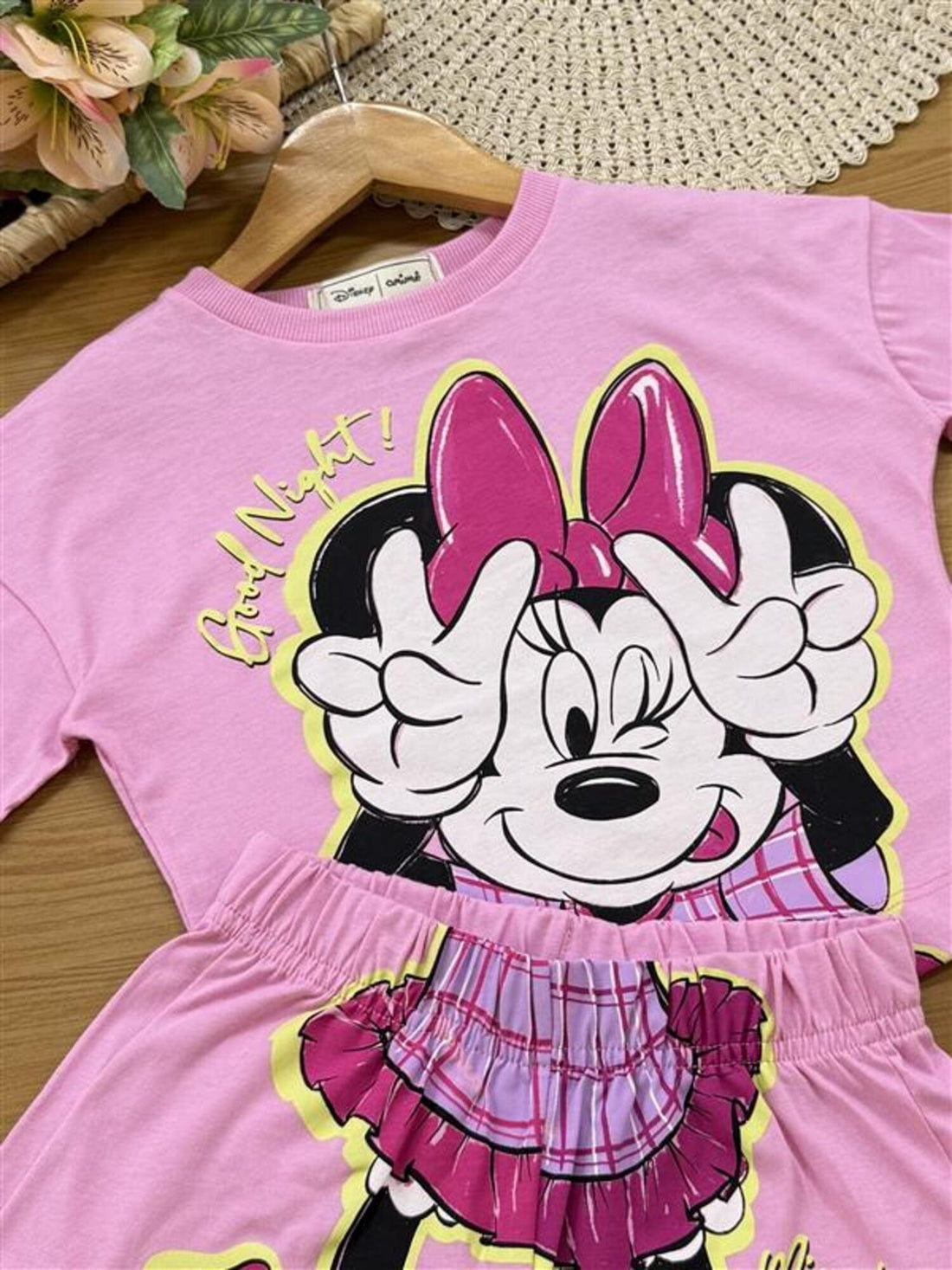 Pijama Infantil Animê Verão com Shorts e Blusa Rosa Minnie Disney