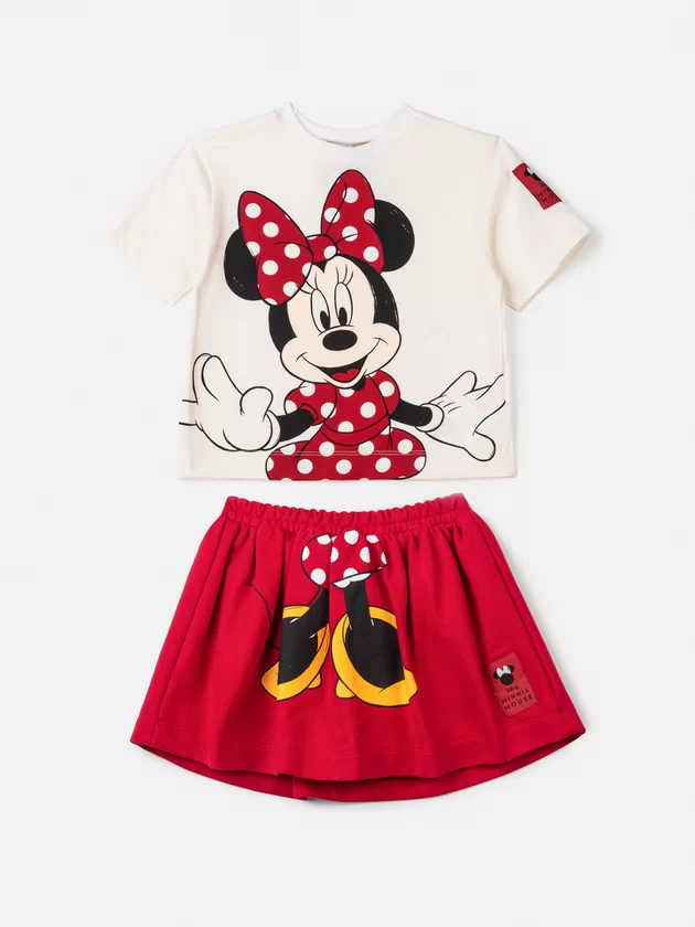 Conjunto Infantil Animê Inverno Saia Vermelha e Blusa Minnie Disney