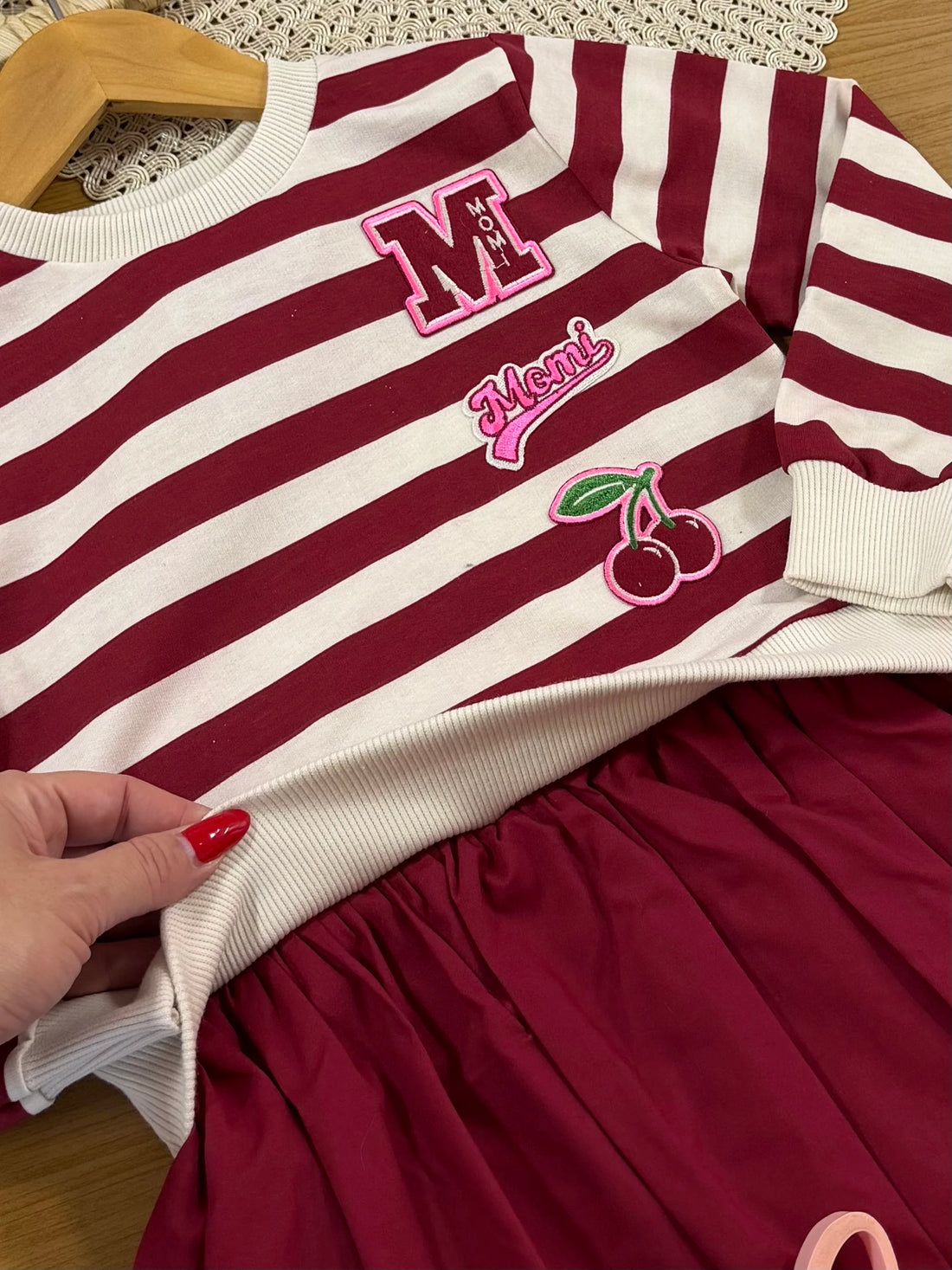 Vestido Infantil Momi Inverno Balone Vermelho Listrada Cerejinha