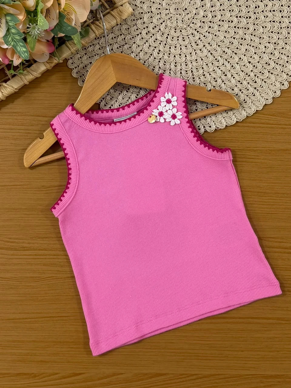 Conjunto Infantil Menina Bimbi Saia e Regata Rosa Florsinha
