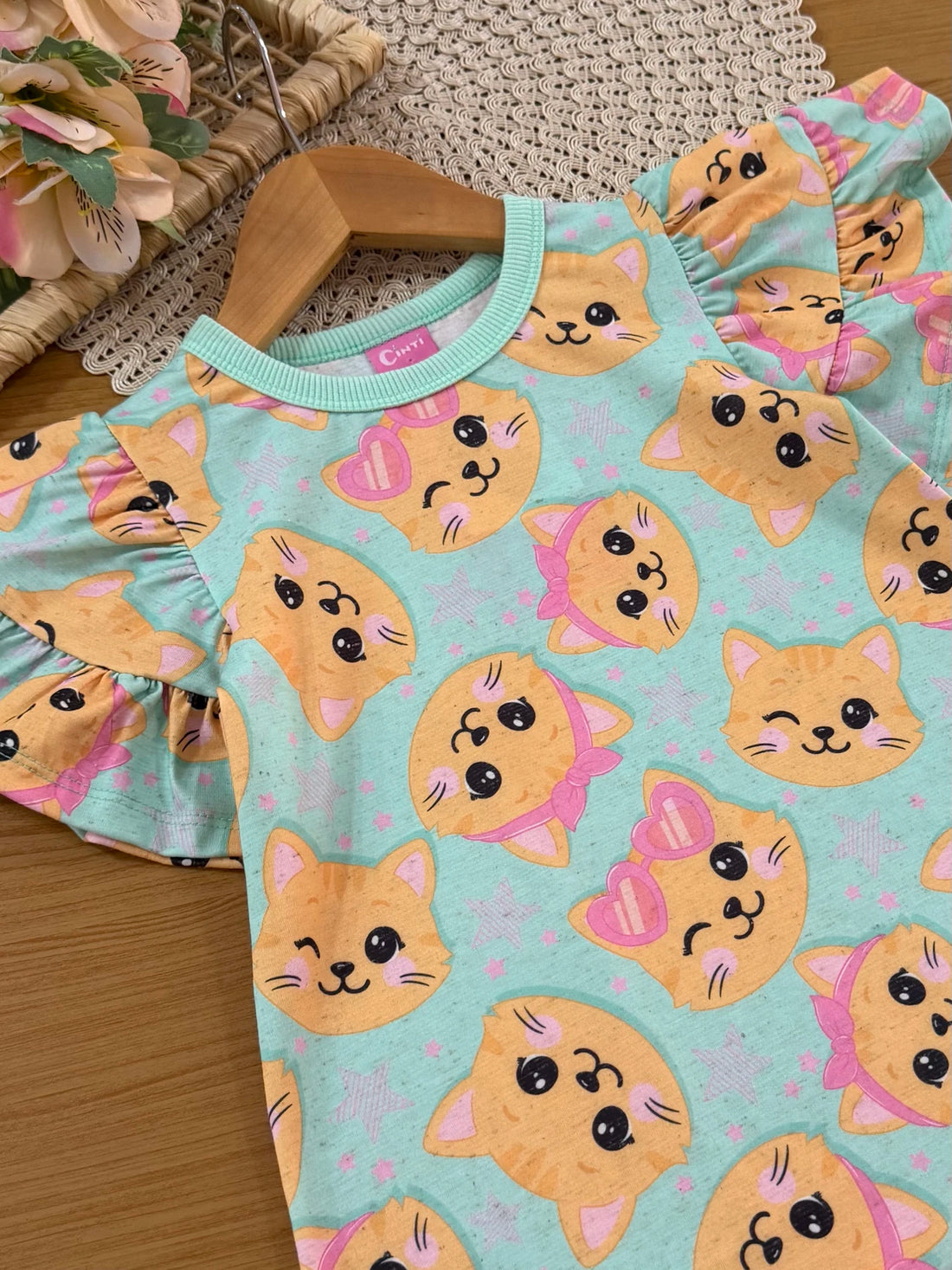 Vestido Infantil Cinti Verão Verde Gatinha