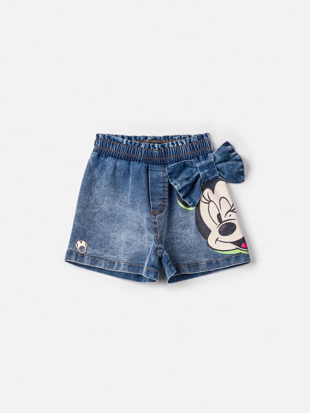 Conjunto Infantil Animê Verão Shorts Jeans e Camisa Minnie Patch Disney