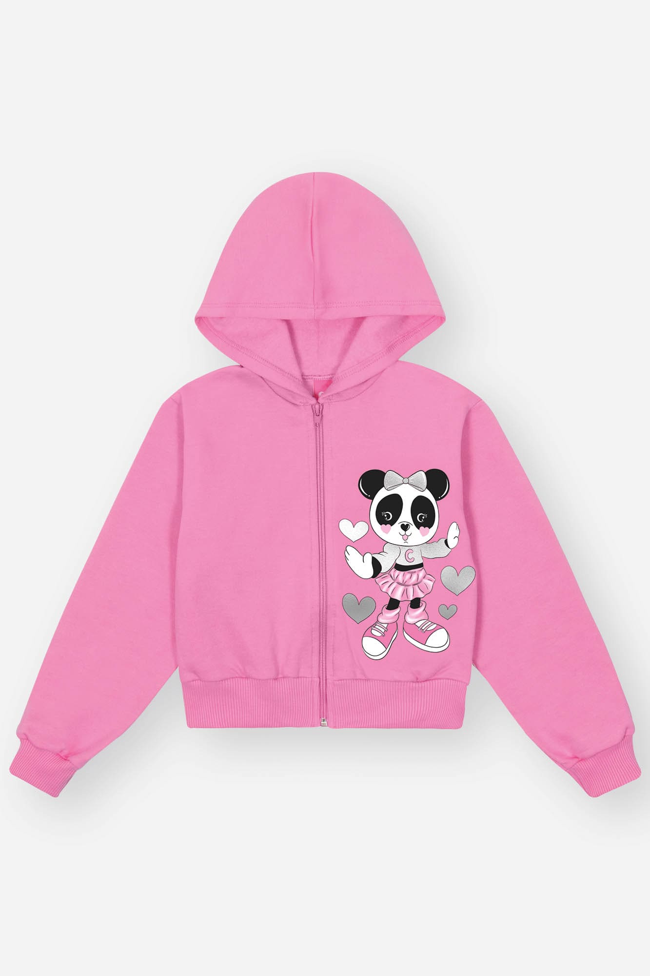 Conjunto Infantil Cinti Inverno Calça Wide Leg e Moletom Flanelado Rosa Panda