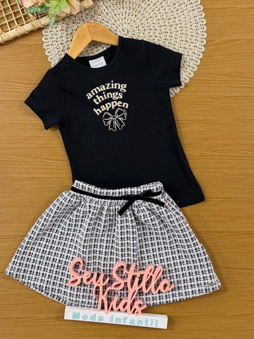 Conjunto Infantil Momi Inverno com Saia e Blusa Manga Longa Preta Amazing